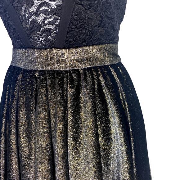BeBe Lace Metallic Velvet Skater Dress Womens XXS Black Gold Goth Flapper Sheer - Picture 8 of 14